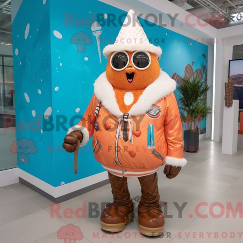 Costume Mascotte Redbrokoly De Chèvre Angora Marron Habillé D Une Veste De Costume Et De Bérets