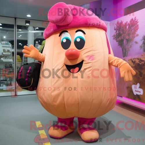 Personnage De Costume De Mascotte Redbrokoly De Pomme De Terre Rose Habillé Avec Une Culotte Et Des Sacs À Dos