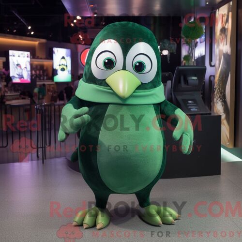 Costume Mascotte Redbrokoly De Pingouin Vert Habillé D Un Jegging Et De Boucles D Oreilles