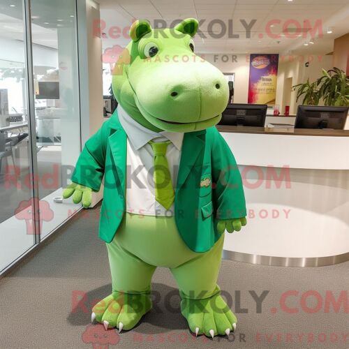 Costume Mascotte Redbrokoly D Hippopotame Vert Personnage Habillé Avec Un Pantalon Habillé Et Des Porte-Clés