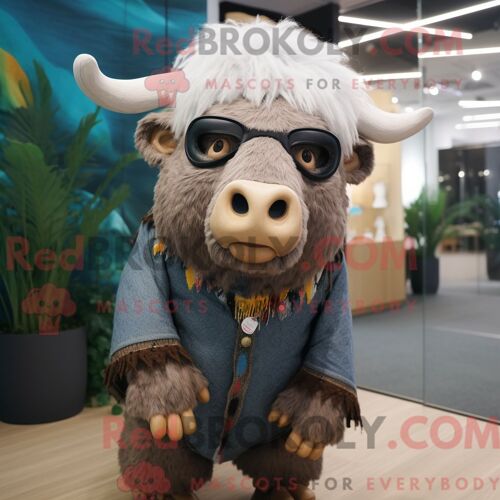 Costume Mascotte Redbrokoly De Buffle Habillé D Un Body Et De Lunettes
