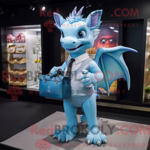 Costume Mascotte Redbrokoly De Dragon Bleu Ciel Personnage Habillé Avec Un Chemisier Et Des Porte-Documents