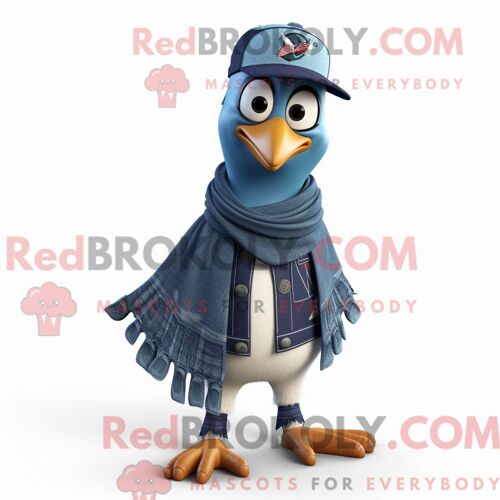 Costume De Mascotte Redbrokoly De Pic Bleu Marine Habillé D Un Jean Boyfriend Et D Écharpes