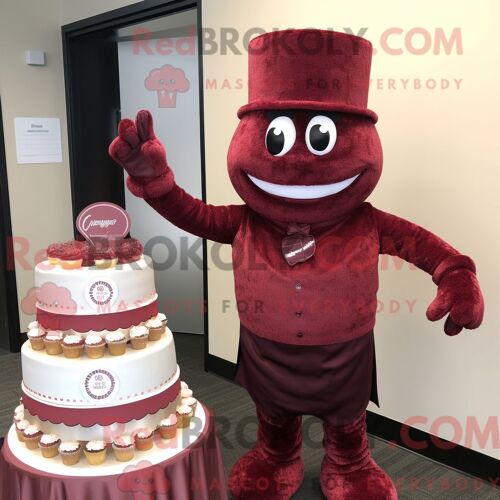Costume De Mascotte Redbrokoly De Boulettes De Viande Beiges Habillé D Un Pantalon Et De Gants En Velours Côtelé