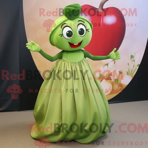 Personnage De Costume De Mascotte Redbrokoly De Coeur D Olive Habillé Avec Une Robe De Bal Et Des Bracelets De Cheville