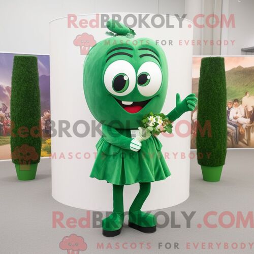 Costume Mascotte Redbrokoly De Bague De Fiançailles Vert Forêt Personnage Habillé Avec Un Chemisier Et Des Lacets De Chaussures