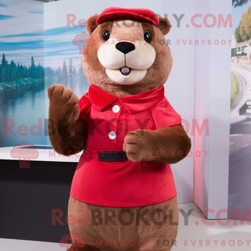Costume De Mascotte Redbrokoly De Pigeon Magenta Habillé D Une Jupe Plissée Et De Sacs Fourre-Tout