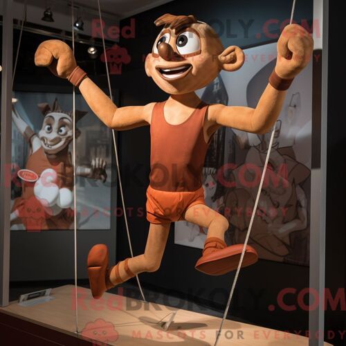 Personnage De Costume De Mascotte Redbrokoly D Artiste Trapéziste Rouille Habillé D Un Short De Course Et De Cravates
