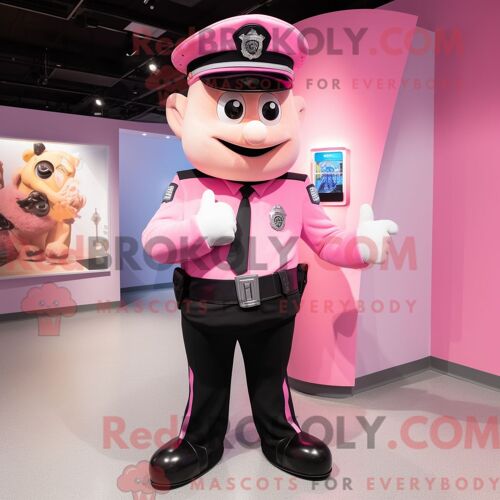Mascotte Redbrokoly De Policier Rose Costume De Personnage Habillé D Un Smoking Et De Bretelles