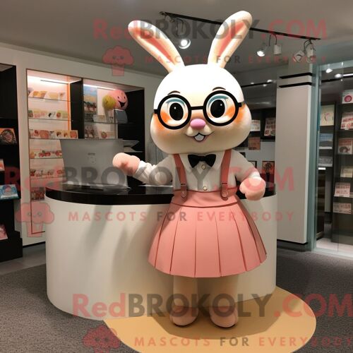 Costume De Mascotte Redbrokoly De Lapin Pêche Habillé Avec Une Jupe Trapèze Et Des Lunettes