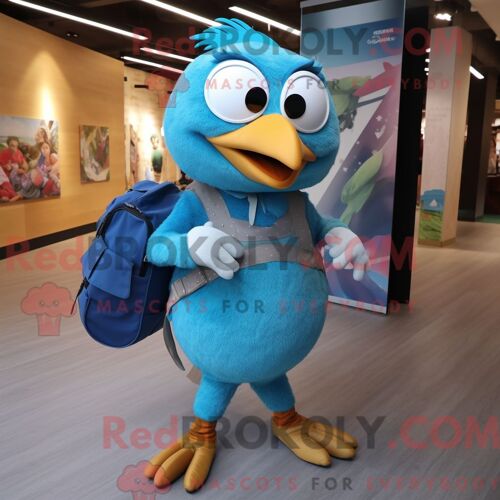 Costume De Mascotte Redbrokoly De Colombe Turquoise Habillé Avec Une Jupe Longue Et Des Sacs À Dos