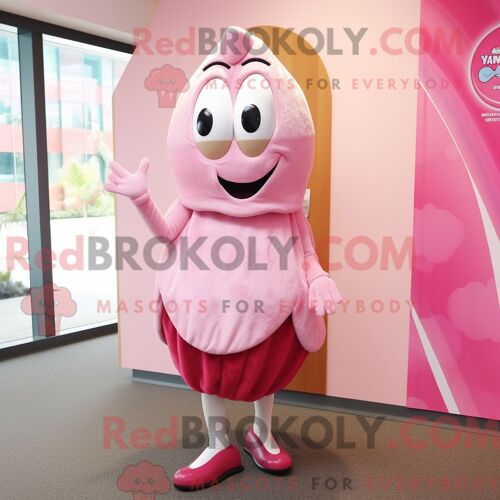 Costume Mascotte Redbrokoly D Huître Rose Personnage Habillé D Une Robe Fourreau Et De Lacets De Chaussures