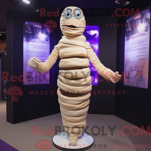 Costume De Mascotte Redbrokoly De Momie Crème Personnage Habillé Avec Une Robe De Soirée Et Des Bracelets