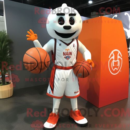 Personnage De Costume De Mascotte Redbrokoly De Ballon De Basket Habillé Avec Un T-Shirt À Col En V Et Des Porte-Documents