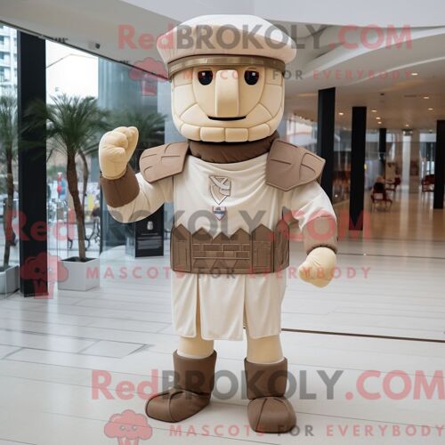 Mascotte Redbrokoly De Soldat Romain Beige Personnage Habillé Avec Une Mini-Robe Et Des Noeuds Papillons