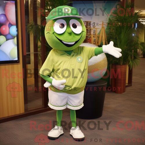 Costume Mascotte Redbrokoly De Balle De Golf Olive Personnage Habillé Avec Un Bermuda Et Des Montres