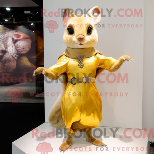 Costume De Mascotte Redbrokoly D Écureuil Volant Doré Personnage Habillé D Une Robe Fourreau Et D Épingles À Cheveux