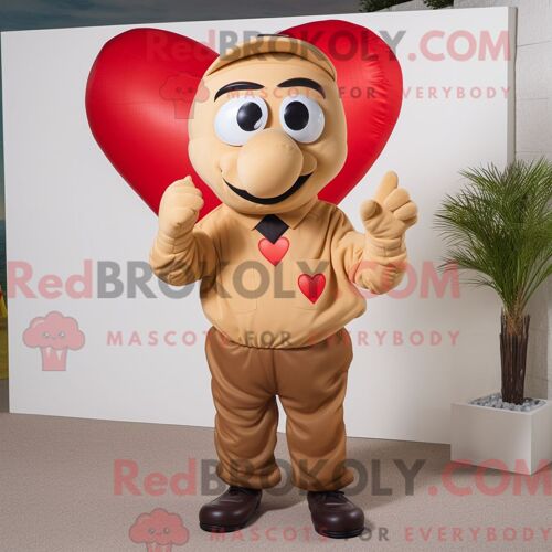 Costume De Mascotte Redbrokoly De Tan Heart Habillé Avec Un Polo Et Des Gants