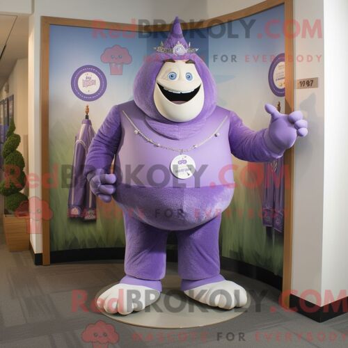 Personnage De Costume De Mascotte Redbrokoly Lavande Strongman Habillé Avec Un Pantalon De Costume Et Des Porte-Clés