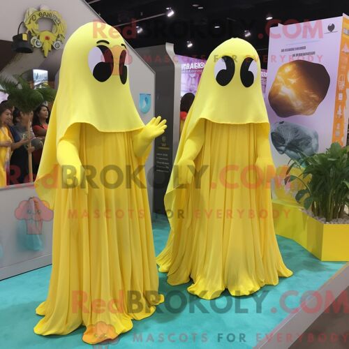 Costume De Mascotte Redbrokoly De Fantôme Jaune Citron Habillé Avec Une Jupe Longue Et Des Porte-Clés