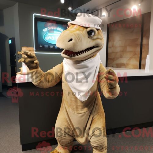 Personnage De Costume De Mascotte Redbrokoly De Bouteille De Moutarde Olive Habillé Avec Une Robe Fourreau Et Des Mitaines