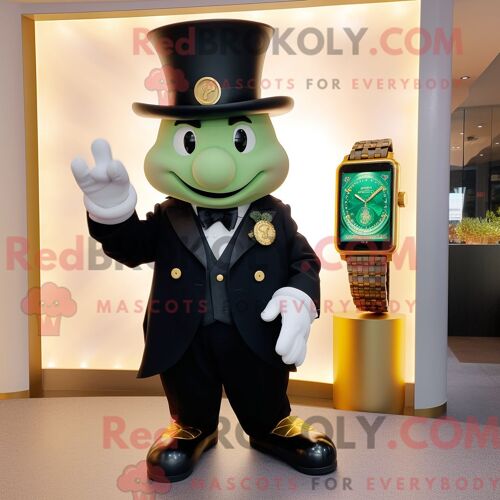 Personnage De Costume De Mascotte Redbrokoly Gold Pot Of Gold Habillé D Un Smoking Et De Montres Intelligentes