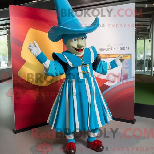 Costume De Mascotte Redbrokoly De Garde Suisse Turquoise Habillé Avec Une Mini Robe Et Des Chapeaux