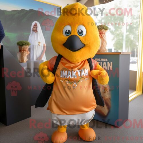 Personnage De Costume De Mascotte Redbrokoly De Poulet Au Beurre Habillé D Un T-Shirt Graphique Et De Sacs À Dos