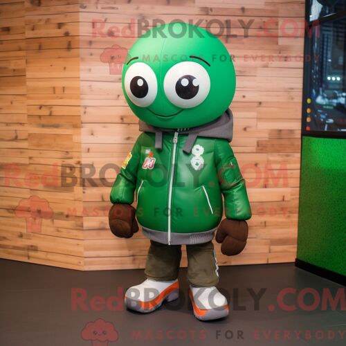 Costume De Mascotte Redbrokoly De Ballon De Football Vert Personnage Habillé D Un Blouson Aviateur Et De Broches