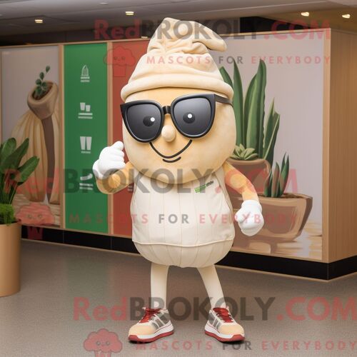 Mascotte Redbrokoly De Personnage De Betterave Beige Habillé Avec Un Jogging Et Des Lunettes