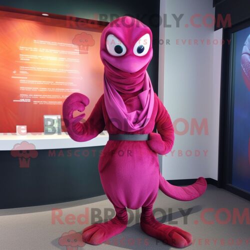 Costume Mascotte Redbrokoly De Serpent Magenta Personnage Habillé Avec Un Short Et Des Écharpes
