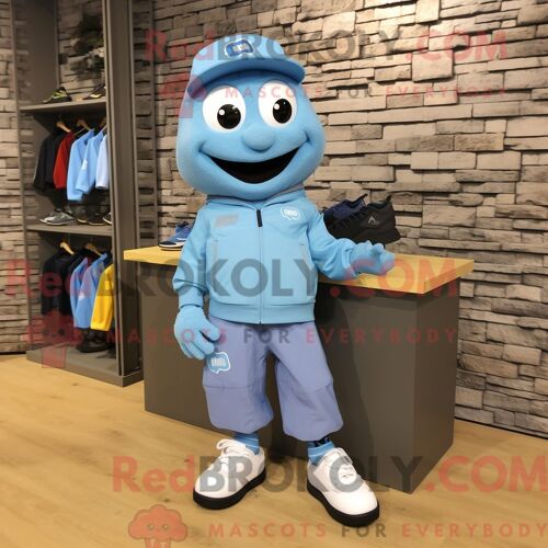 Costume Mascotte Redbrokoly Para Commando Bleu Ciel Personnage Habillé Avec Un Sweat Et Des Pinces À Chaussures