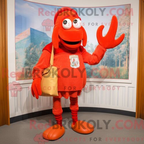 Costume De Mascotte Redbrokoly De Biscuit De Homard Habillé D Un T-Shirt À Manches Longues Et D Un Porte-Monnaie
