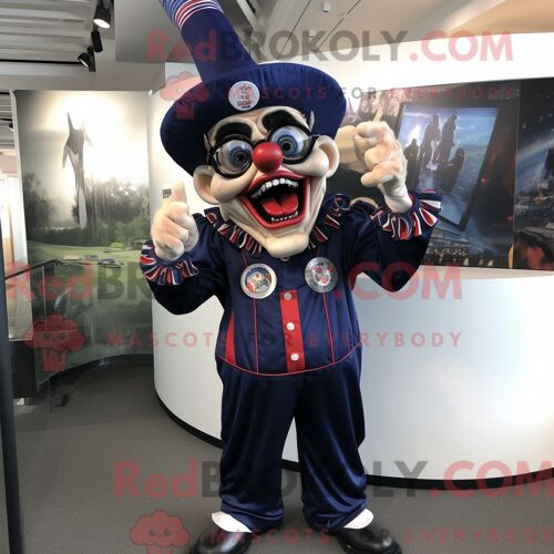 Costume De Mascotte Redbrokoly De Clown Maléfique De La Marine Habillé Avec Une Barboteuse Et Des Lunettes