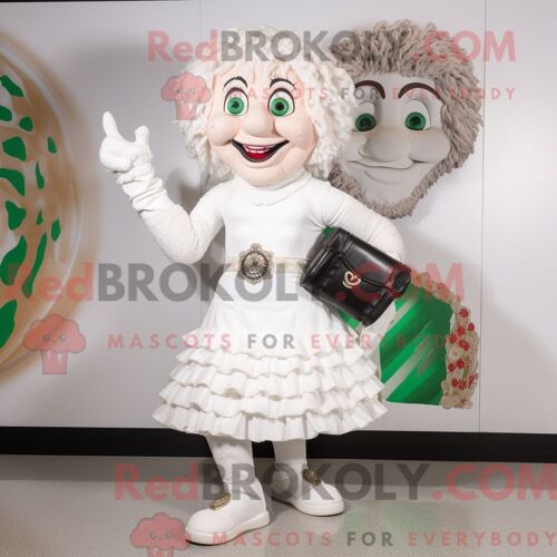 Mascotte Redbrokoly De Chaussures De Danse Irlandaises Blanches Personnage Habillé Avec Un Débardeur Et Des Pochettes