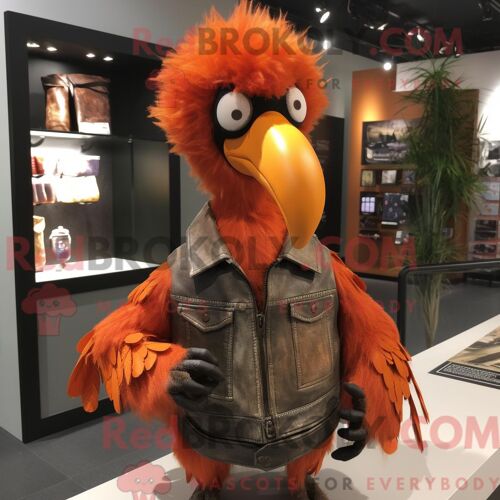 Costume De Mascotte Redbrokoly D Oiseau Dodo Orange Personnage Habillé D Une Veste En Cuir Et De Porte-Clés