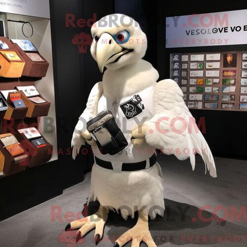 Personnage Mascotte Redbrokoly D Un Vautour Blanc Habillé D Un Polo Et De Porte-Monnaie