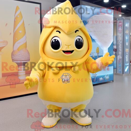 Personnage Mascotte Redbrokoly D Une Glace Jaune Habillée D Un Sweat À Capuche Et De Boucles D Oreilles