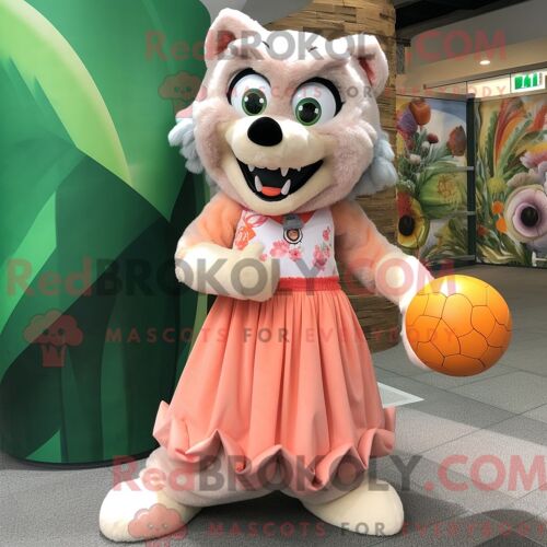 Personnage Mascotte Redbrokoly D Un Loup Pêche Habillé D Une Robe De Bal Et D Écharpes