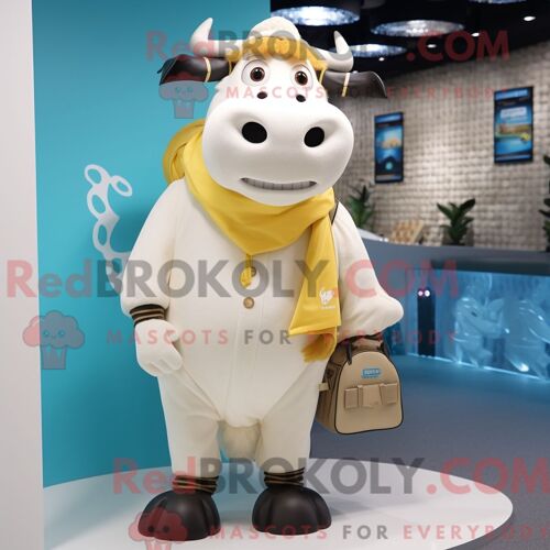 Personnage Mascotte Redbrokoly D Un Wellington De Boeuf Beige Habillé D Une Combinaison Et De Bretelles