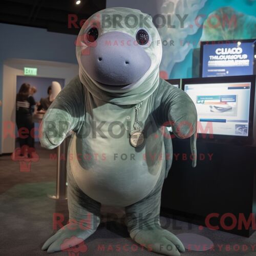 Personnage Mascotte Redbrokoly D Une Vache De Mer Olive Stellar Habillée D Une Chemise Boutonnée Et De Montres