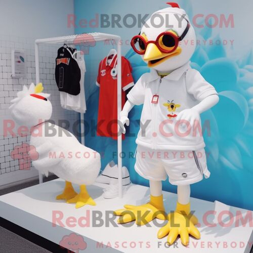 Personnage Mascotte Redbrokoly D Un Diable Pêche Habillé D Une Salopette Et De Sacoches