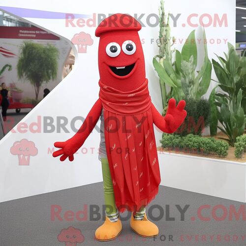 Personnage Mascotte Redbrokoly D Une Asperge Rouge Habillée D Un Jean Skinny Et De Pinces Pour Foulard