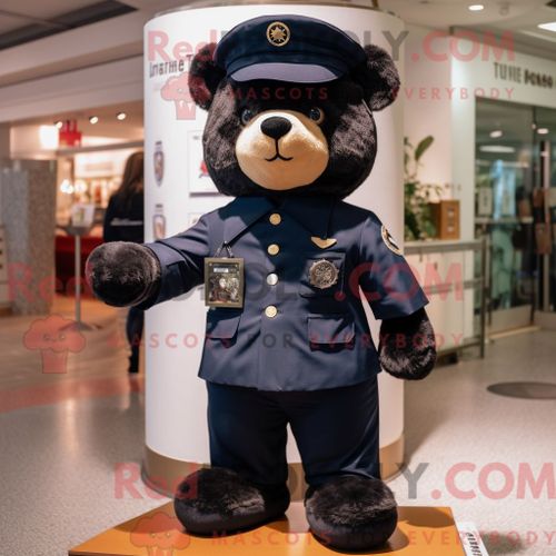 Costume Mascotte Redbrokoly D Ours Bleu Marine Habillé D Une Barboteuse Et De Bérets