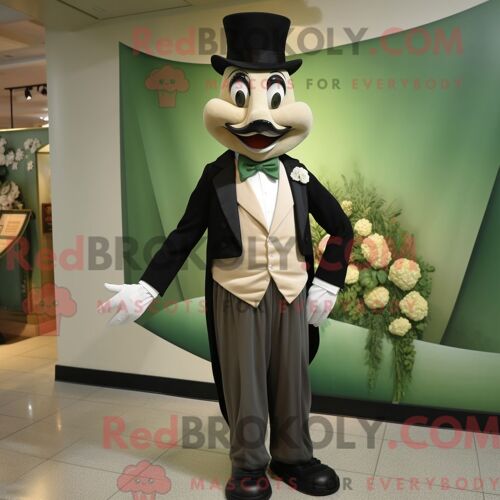 Personnage De Costume De Mascotte Redbrokoly D Épinards Bronzés Habillé D Un Smoking Et De Bretelles