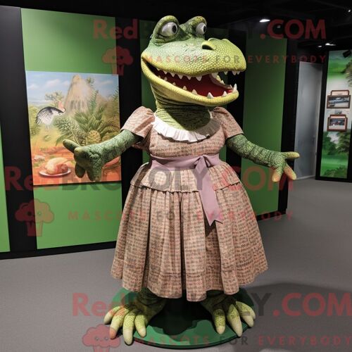 Costume De Mascotte Redbrokoly De Crocodile Habillé Avec Une Jupe Longue Et Des Pochettes