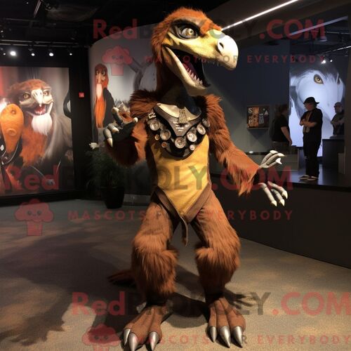 Costume De Mascotte Redbrokoly D Utahraptor Marron Personnage Habillé Avec Un Body Et Des Bracelets De Cheville