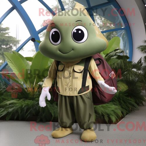 Costume Mascotte Redbrokoly Olive Stingray Habillé Avec Un T-Shirt Et Des Besaces