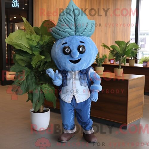 Costume De Mascotte Redbrokoly De Betterave Bleue Personnage Habillé D Une Chemise En Jean Et De Bandeaux