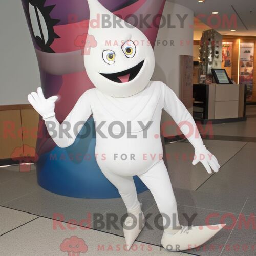 Costume Mascotte Redbrokoly De Rayon Blanc Personnage Habillé Avec Un Jegging Et Des Coussinets De Pieds